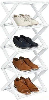 Produktbild von Schuhregal 3 Ebenen, Bambus, weiß, für Flur, faltbar
