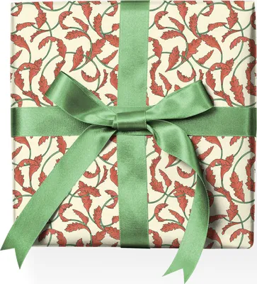 Produktbild von Klassisches Jugendstil Geschenkpapier mit Art Deko Blatt Ranken, beige rot - G22177, 32 x 48cm