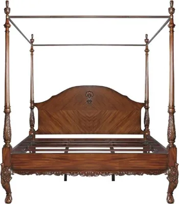 Produktbild von Casa Padrino Luxus Barock Doppelbett Dunkelbraun - Handgefertigtes Massivholz Bett - Schlafzimmer Möbel im Barockstil - Edel & Prunkvoll