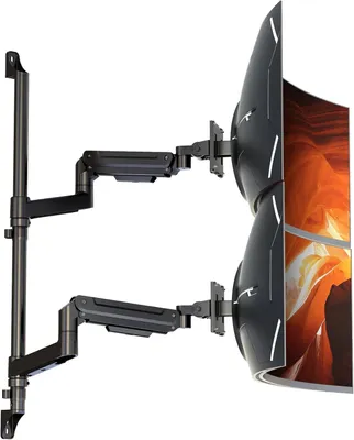 Imagen del producto de Soporte de pared para doble monitor, compatible con pantallas ultrarranchas de 17 a 49 pulgadas, brazo de monitor con resorte a gas totalmente ajustable, soporta hasta 20 kg por brazo, estándar VESA 75/100