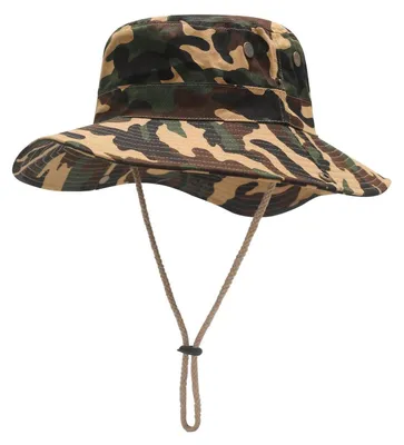 Obrázek produktu pro Pánská kamuflážová sluneční čepice, safari klobouk, outdoorová čepice s ventilační síťovinou, barva tmavě khaki, obvod hlavy 58-60 cm, klobouk s 10 cm širokým lemem, materiál: polyester a síťovina