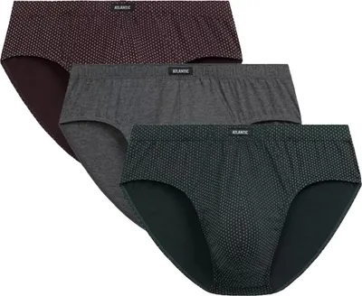 Produktbild von Atlantic Herren Slipy Classic - Bequeme Baumwollunterwäsche, Atmungsaktiv, 3er Pack, Farben: Grau, Grün, Rot, Herbst/Winter 2025 Kollektion M