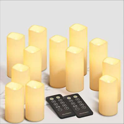 Obrázek produktu pro Livista® - LED svíčky s dálkovým ovládáním - 12 kusů - 4 různé velikosti - 2 dálková ovládání - efekt plamene -