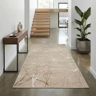 Produktbild von Designer Teppich mit abstraktem glänzenden Ästemuster beige Größe - 80 x 150 cm