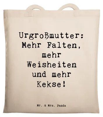 Produktbild von Mr. & Mrs. Panda Shopping Tasche Spruch Urgroßmutter Weisheiten - Transparent - Geschenk, Erinnerungen, Laptoptasche, Jutebeutel, Beutel, Weisheit, Baumwolltasche, Freude