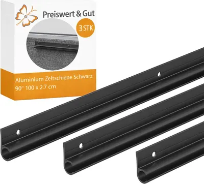 Produktbild von Kederleiste aus Aluminium 3er Set eloxiert schwarz 90 Grad Kederschiene zur Montage für Vorzelt Markise Windblende 100 x 2,7 cm
