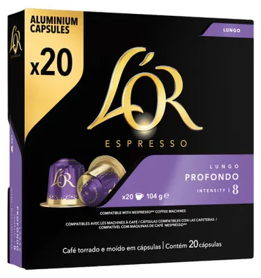 Productafbeelding van Douwe Egberts L´OR Espresso Profondo XL, koffiecapsules, Nespresso-compatibel, gemalen gebrande koffie, 20 koffiecapsules