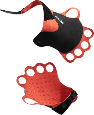Kletterhandschuhe "Jamrock" von RedChili in Schwarz und Rot; mit rutschfester Innenfläche und offenen Fingern.
