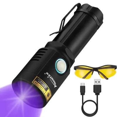 Productafbeelding van 10 W 365 nm zaklamp, UV, LED, oplaadbaar, USB - urinedetector met uv-veiligheidsbril