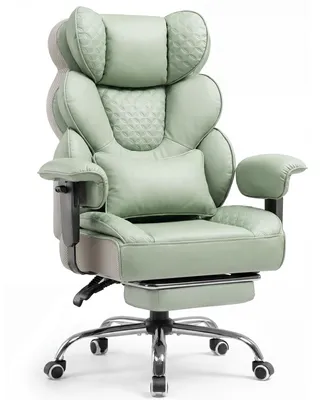 Produktbild von COMHOMA Ergonomischer Gaming Stuhl, Bürostuhl 180 kg, mit Verstellbarer Lendenstütze & Fußstütze, Hybrid-Design aus Kunstleder & Mesh, Chefsessel