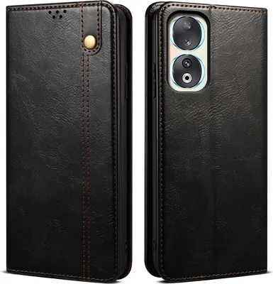 Produktbild von Honor 90 Hülle, Leder Flip Brieftasche Schutzhülle mit Standfunktion für Honor 90 Schwarz