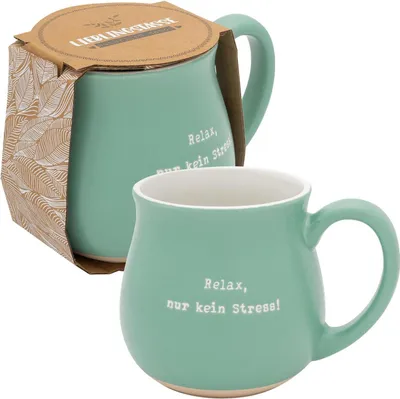 Produktbild von GRUSS & CO Tasse bauchig graviert "Relax, nur kein Stress!