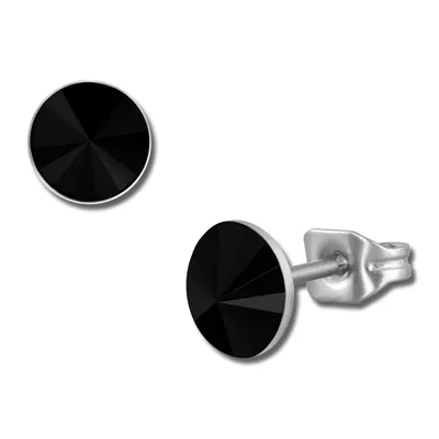Image de Amello Boucles d'oreilles en acier inoxydable Femme Boucles d'oreilles rondes Zirconia noir ESOS11S