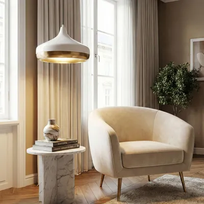 Produktbild von Opviq, Moderne Pendelleuchte aus Metall, Weiß, Ø36 h:26 cm | Höhenverstellbar 42-122 cm | E27 Fassung, max. 40 W | Elegantes Design für Hotel & Zuhause, IP20.