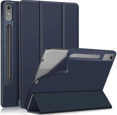 Produktbild von Mobigear Dreifach-Faltetui aus Gel für Tablets, Hülle für Lenovo Tab P12, TPU, Kunstleder, Klapphülle - Dunkelblau
