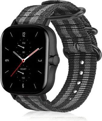 Produktbild von Strap-it Amazfit GTS 2 Nylon-Schnallenarmband (Schwarz/Grau)