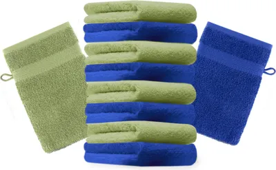Produktbild von Betz 10 Stück Waschhandschuhe 16x21 cm PREMIUM 100% Baumwolle  Farbe: royalblau und apfelgrün