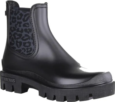 Produktbild von Verbenas Mae Damenbooots, Stiefelette, Synthetik, Schwarz/Leoprint ,Gummistiefel - Kinderschuhe Teens Mädchen Gr. 25 - 42, Schwarz, absatzh&oumlhe: 25 cm