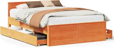 Produktbild von vidaXL Massivholzbett ohne Matratze mit Kopfteil Braun 140x190 cm