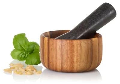 Produktbild von AdHoc Mörser Taru, Akazienholz/Granit, D: 11 cm, H: 6 cm, Stößel D: 4 cm, H: 14 cm