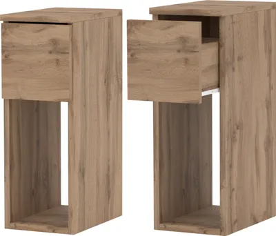 Produktbild von Nachttisch 2er SET 20x55x30cm - Nachttischschrank für Schlafzimmer - Nachtkommode mit Schubladen - Beistellschrank Schlafzimmer Nachttisch Wotan Eiche