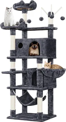 Produktbild von Kratzbaum 170 cm Katzenbaum XL Stabiler Katzenkratzbaum Kletterbaum für Katzen, mit Aussichtsplattform Katzenhöhlen Hängematte Liegemulde Plüschbälle, Dunkelgrau