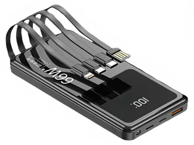 Produktbild von Powerbank 20.000 mAh, 66 W Schnellladung, PD 20 W, 3 integrierte Kabel, LED-Anzeige & Taschenlampe