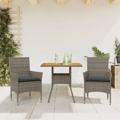 Obrázek produktu pro Maison Exclusive - 3dílný zahradní jídelní set s poduškami šedý polyratan a akácie