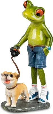 Produktbild von Frosch Mann mit Hund Bulldogge Deko Tier Figur Skulptur Lurch Froschkönig Gecko