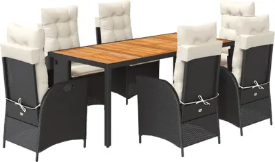 Produktbild von 7-tlg. Garten-Essgruppe mit Kissen Schwarz Poly Rattan