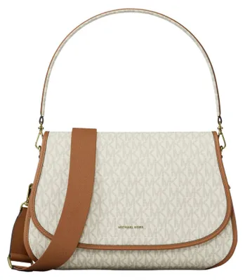 Immagine prodotto di Michael Kors, borsa a tracolla convertibile, modello Holmes, colore vaniglia, logo signature