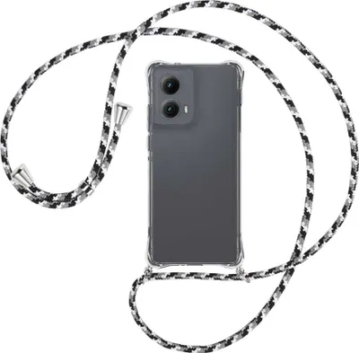 Produktbild von Handykette Backcover-Schutzhülle mit Band (Metall silberfarben) für Motorola Moto Edge 5G (2024) - schwarz/grau/weiß