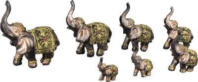 Produktbild von Figuren Set 7 Elefanten aus Polyresin von 4,5 bis 11,8cm Bronze Gold Motiv - Glückselefanten-Statuen - Lucky Elephant