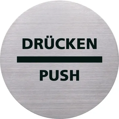 Obrázek produktu pro helit Piktogramm "DRšCKEN/PUSH", Durchmesser: 115 m, silber