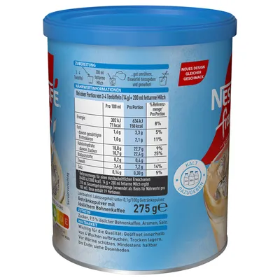 Obrázok produktu pre Open Food 4005500274995, 275 ml, 14 ml, Sugar, salt, 11% of instant coffee, flavors (with milk ), 71 kcal, 1,6 g, 10,8 g