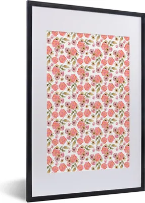 Produktbild von MuchoWow® MuchoWow® Gerahmtes Poster Blumen - Rosa - Collage 40x60 cm - Poster mit zchwarzem Bilderrahmen - Poster in Rahmen