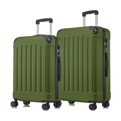 Produktbild von Suitcase Set, Rollkoffer Handgepäck, Kofferset, mit 4 Rollen 360°, Hartschalenreise Zahlenschloss, Weicher Gummigriff (2er Set, L&XL, Olive)
