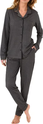 Produktbild von Edler Damen Pyjama, Schlafanzug langarm zum Knöpfen in Single Jersey - 62089 ; anthrazit-melange , 46