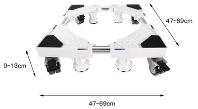 Produktbild von Waschmaschinen- und Kühlschrankuntergestell - Verstellbarer Rollwagen - 47–69 cm ausziehbar - 8 Füße + 4 Rollen - 300 kg Tragkraft - Weiß