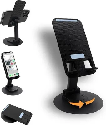 Produktbild von Mobiele bureaustandaard, draaibaar, hoogteverstelbaar, antislip, draagbaar, voor meerdere apparaten, zwart