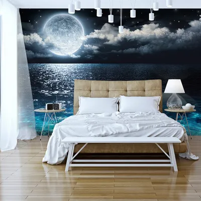 Produktbild von Fototapete selbstklebend Strand Meer 294x210 cm Tapete Wandtapete Wandbilder Klebefolie Dekofolie Tapetenfolie Wand Dekoration Wohnzimmer - Mond Himmel Nacht c-B-0083-a-a