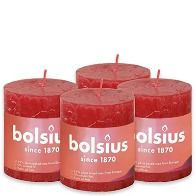 Produktbild von 4 x Rustik-Kerze 80/68mm ,Zartes Rot