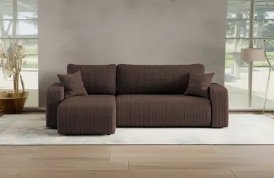 Produktbild von Kaiser Möbel Ecksofa mit schlaffunktion und bettkasten, Eckcouch MILANO L stoff Poso Dicker Cord Braun Links