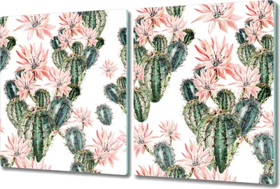 Produktbild von Glas-Herdabdeckplatte Glaskeramikkochfeld-Abdeckung Spritzschutz - 2x 40x52 cm - Opuntie Kaktusblüte