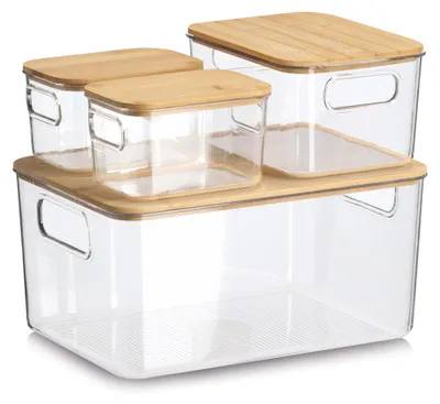 Produktbild von Zeller Aufbewahrungsboxen-Set, 4-tlg., Kunststoff/Bambus, transparent, ca. 2 x  14,5 x 10 x 9, 20 x 14 x 10,5, 31 x 22 x 15 cm