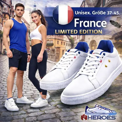 Produktbild von Weiße Sneakers Damen Herren Turnschuhe Sportschuhe bequem leicht France Tennis Freizeit Sport Gr. 45