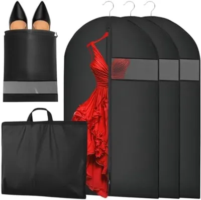 Produktbild von PromoHome® Kleiderschutzbezüge Set aus 3 Stück mit Gratis Schuhbeutel - Extra Lange 180cm Transparente Kleiderhüllen mit Reißverschluss für