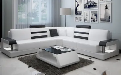 Produktbild von Ecksofa Leder Sofa Couch Polster Eck Sitz Wohnlandschaft Garnitur L Form Möbel