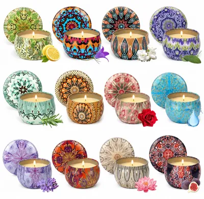 Duftkerzen-Set, 12 Stück, Sojawachs, Geschenkidee, 70 g pro Kerze