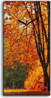 Produktbild von Wanduhr Bürouhr Leinwand Bild Geräuschlos 30x60 Gemälde Wald Bäume Herbst Natur - schwarze Hände